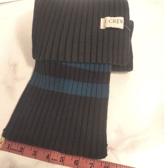 J.Crew  Ribbed Knit Long Scarf Unisex Luxury Wool Blend Navy Blue Stripe 86" - Picture 6 of 13